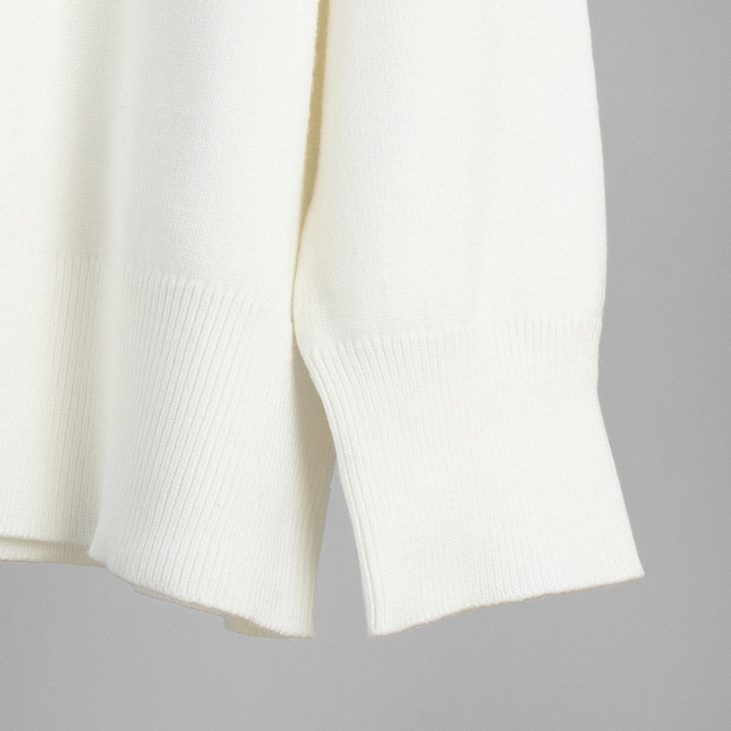 Slouchy Oversized Crew Neck Sweater in Ivory — close-up of the ribbed cuff