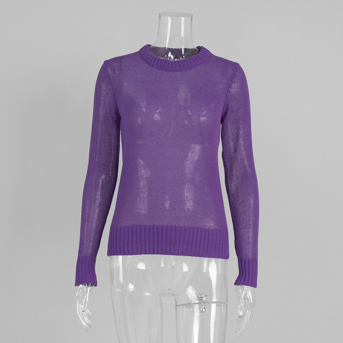 Soft Mohair-Blend Crew Neck Sweater in Purple — front view