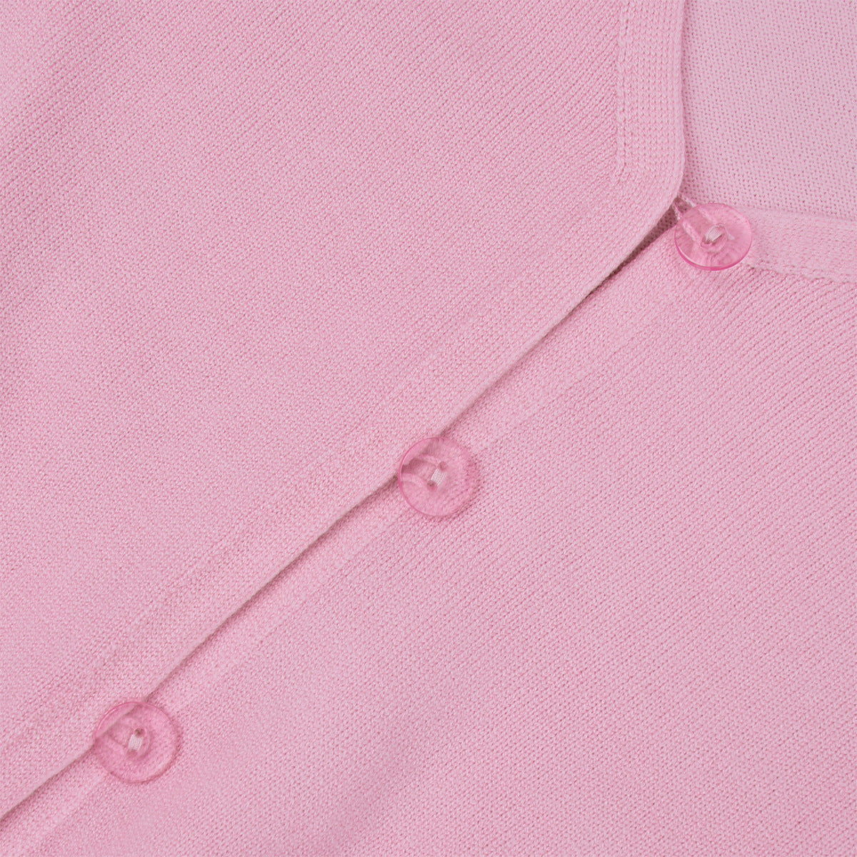 Cropped Button Cardigan & Fold-Over Waist Wide-Leg Knit Pants Set in Blush Pink — close-up of the buttons