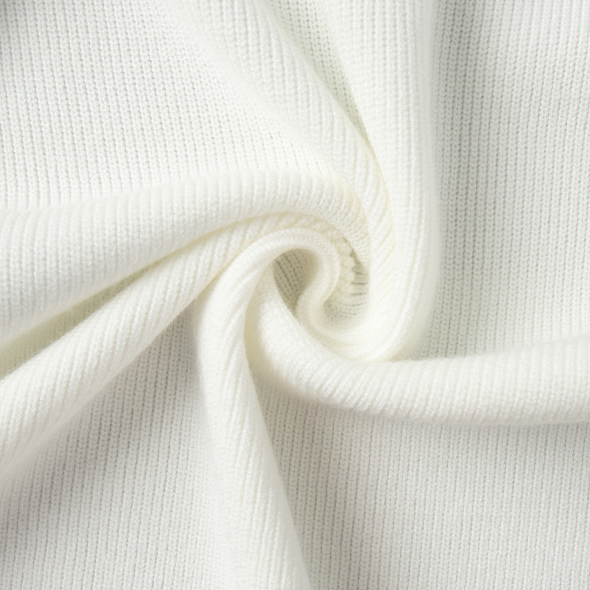 Wide-Collar Zip-Up Knit Cardigan & Wide-Leg Pants Set in Ivory — rib knit close-up