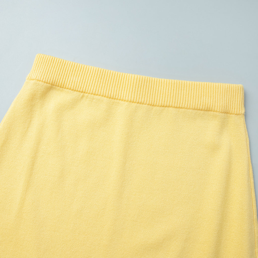 Short Sleeve Knit Top & Maxi Skirt Set in Butter Yellow — close-up of the skirt waistband