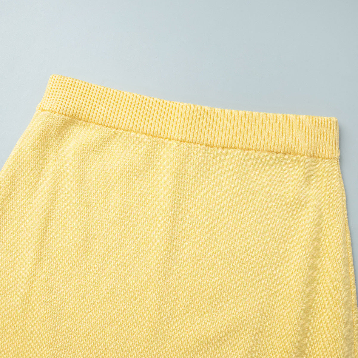 Short Sleeve Knit Top & Maxi Skirt Set in Butter Yellow — close-up of the skirt waistband