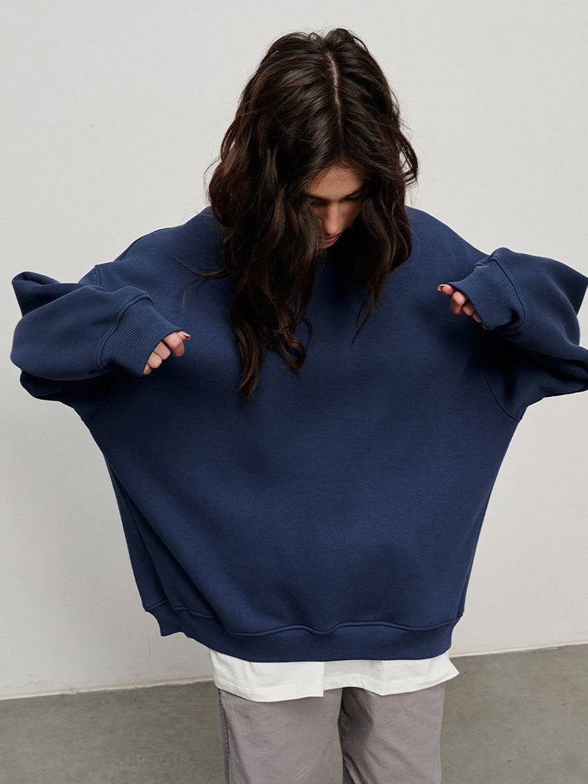 Oversized Heavyweight Crew Neck Sweatshirt in Navy — showing the oversized fit
