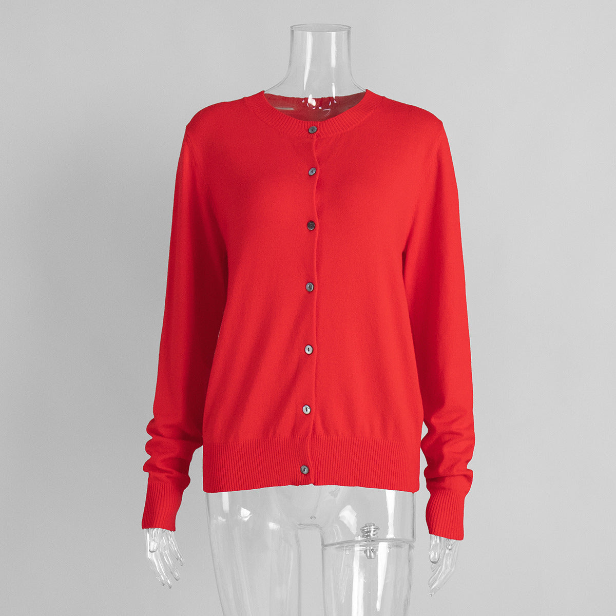 Sleeveless Turtleneck Knit Top & Cardigan Twin Set in Red (Cardigan Only) — front view