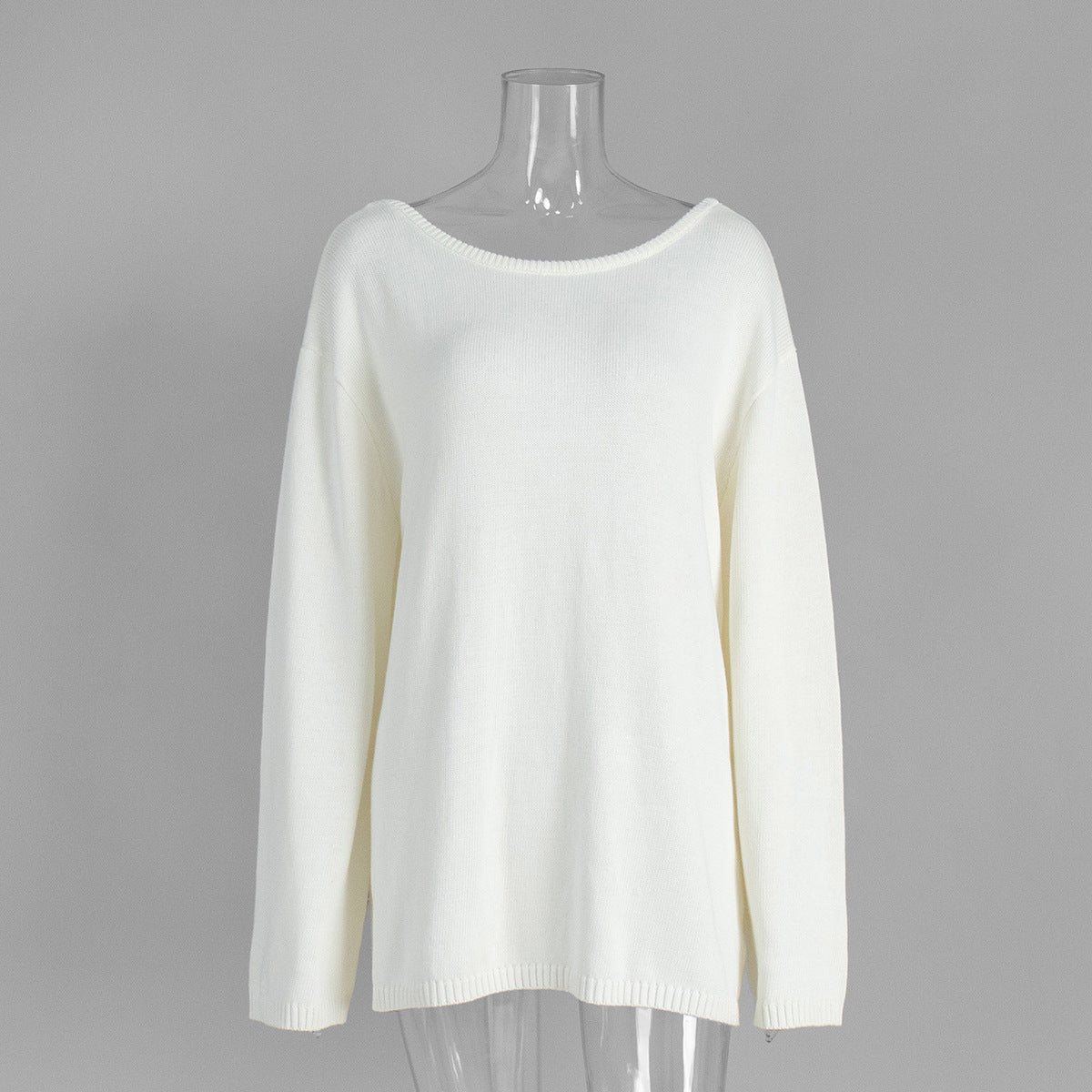 Oversized Open-Back Cotton Knit Sweater in Cream — front view