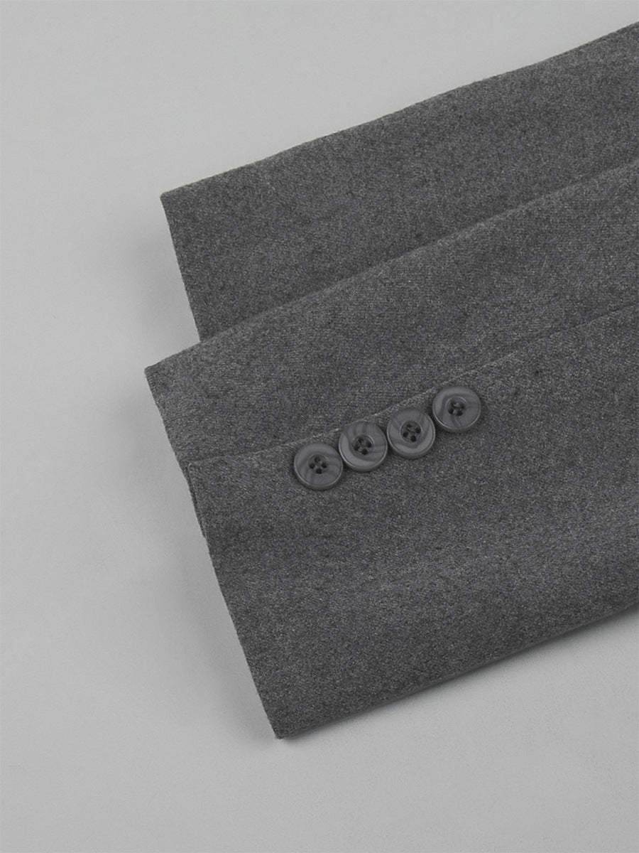 Oversized Double-Breasted Belted Blazer Jacket in Charcoal Gray — close-up of the button cuff