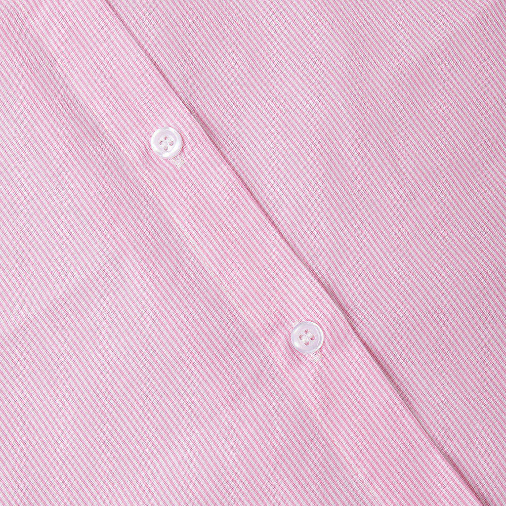 Pinstripe Cotton Shirt & Wide-Leg Pants Set in Soft Pink — close-up of fabric pinstripe