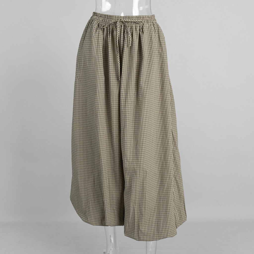 Cotton-Rayon Check Balloon Harem Pants in Khaki Check — front view on mannequin