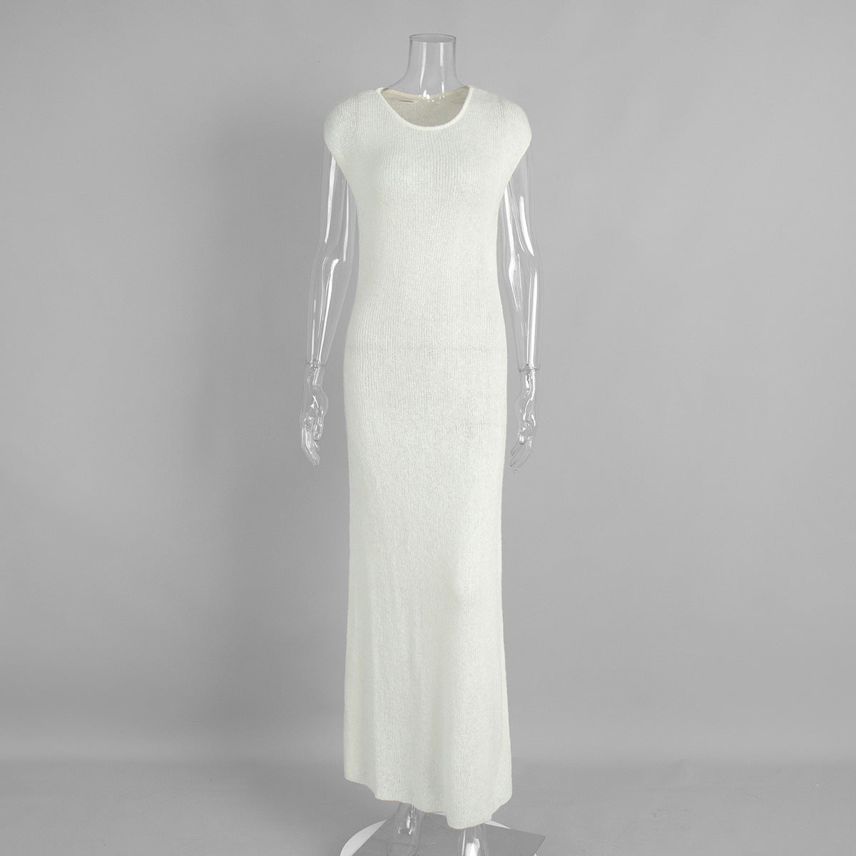 Airy Knit Long Cardigan & Sleeveless Maxi Dress Set in Ivory — dress on its own