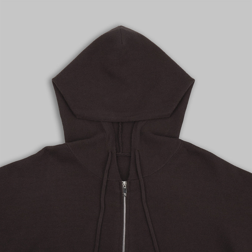 Oversized Hooded Zip-Up Knit & Drawstring Wide-Leg Pants Set in Chocolate — close-up of the hood
