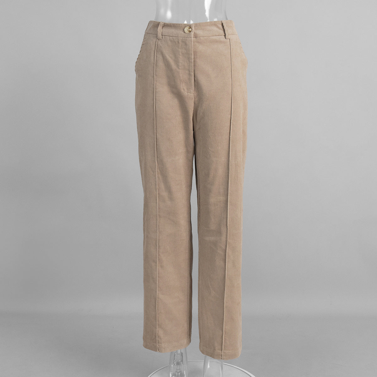 Cotton Corduroy Wide-Leg Pants with Pintuck Front in Light Khaki — pants front view
