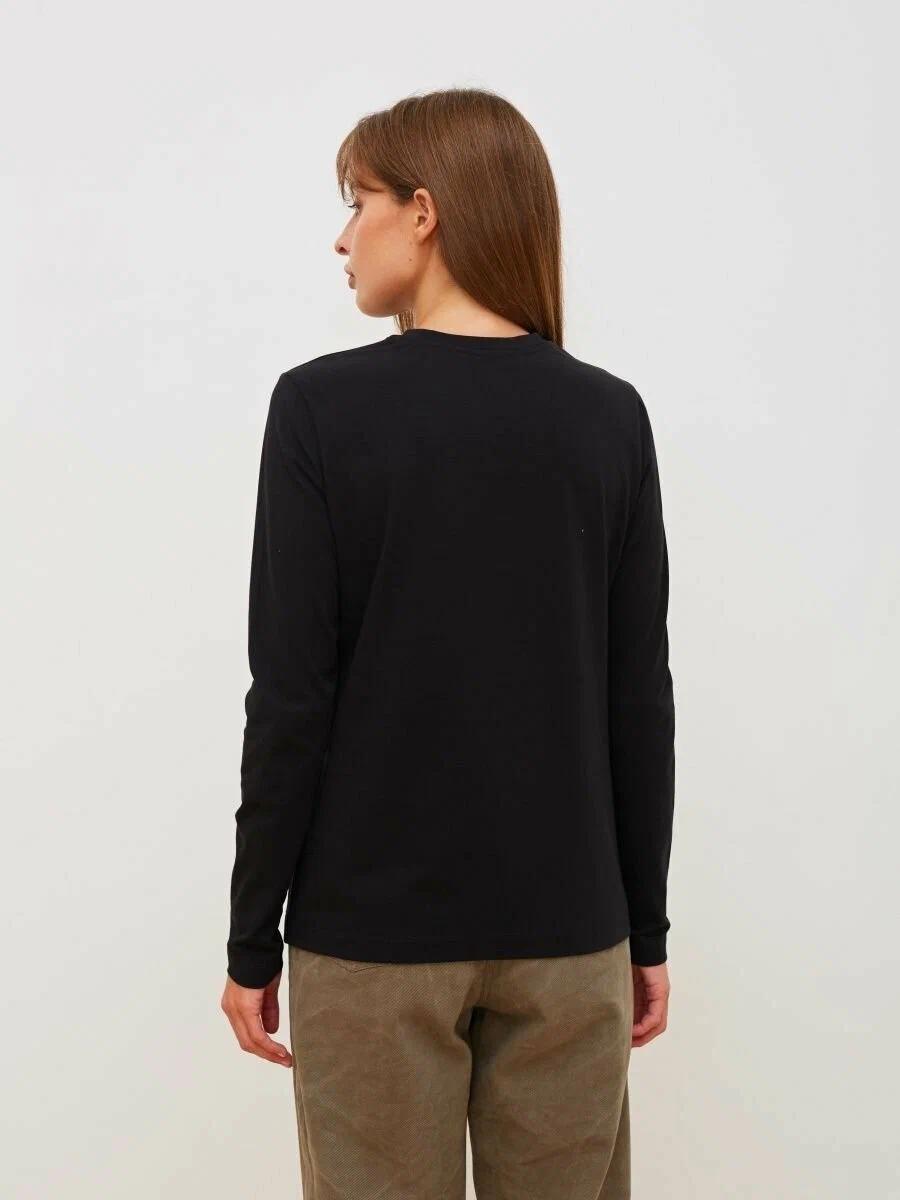 Everyday Cotton Crew Neck Long Sleeve Tee in Black — back view on model