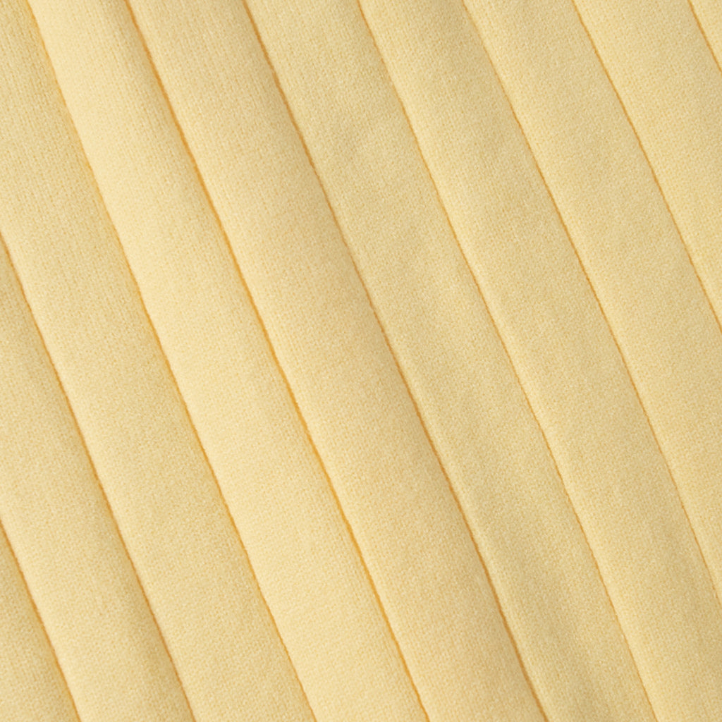 Oversized Wide-Rib Crew Neck Button Cardigan in Butter Yellow — wide-rib knit close-up