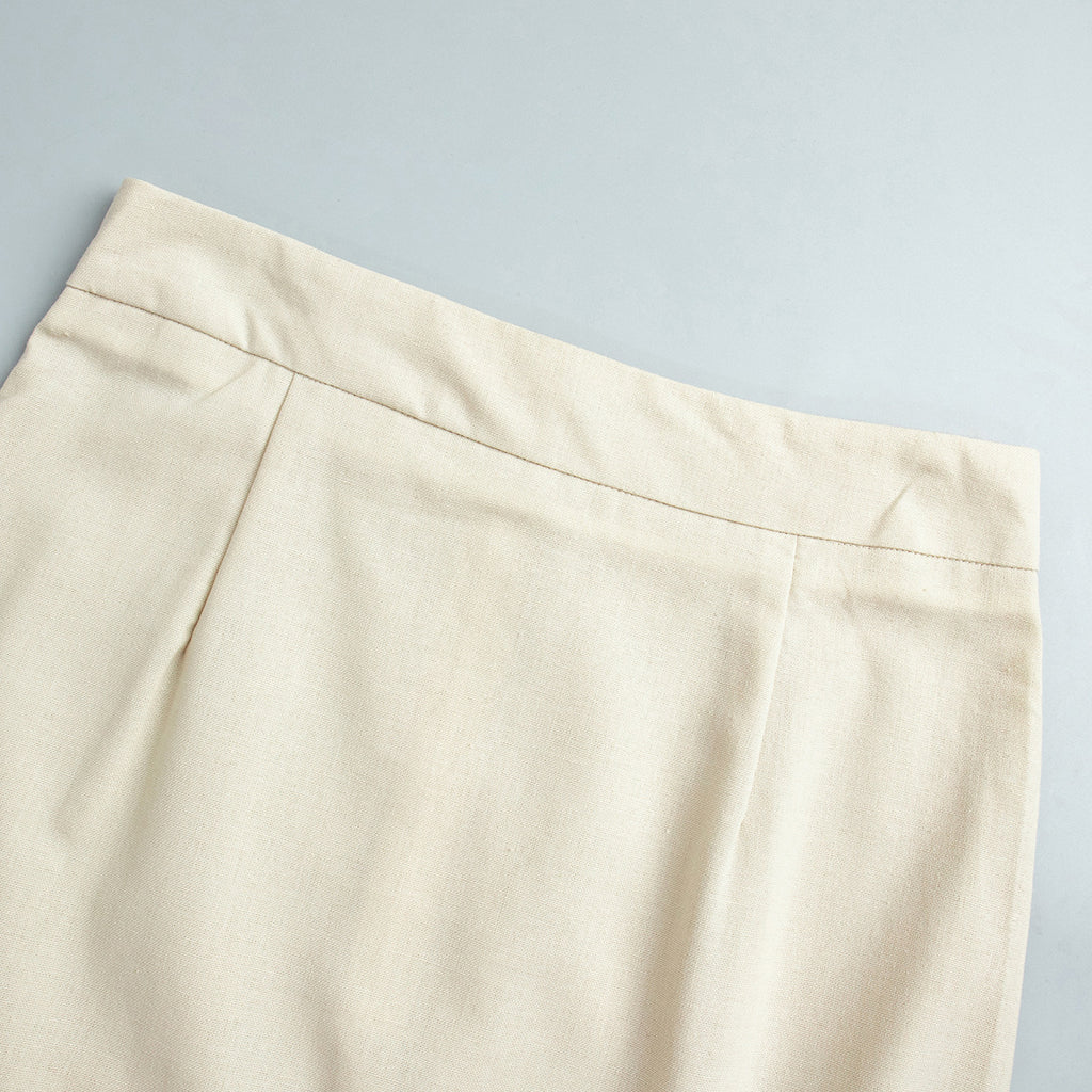 Linen-Blend Vest & Column Maxi Skirt Set in Cream — close-up of waistband construction