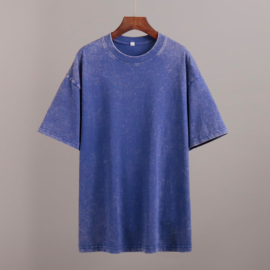 Oversized Washed Cotton Crewneck Tee in Washed Blue — on hanger