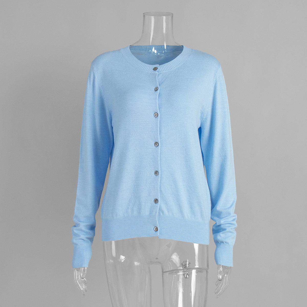 Sleeveless Turtleneck Knit Top & Cardigan Twin Set in Sky Blue (Cardigan Only) — front view