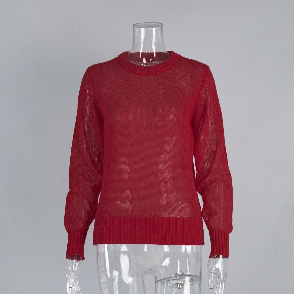 Soft Mohair-Blend Crew Neck Sweater in Red — front view