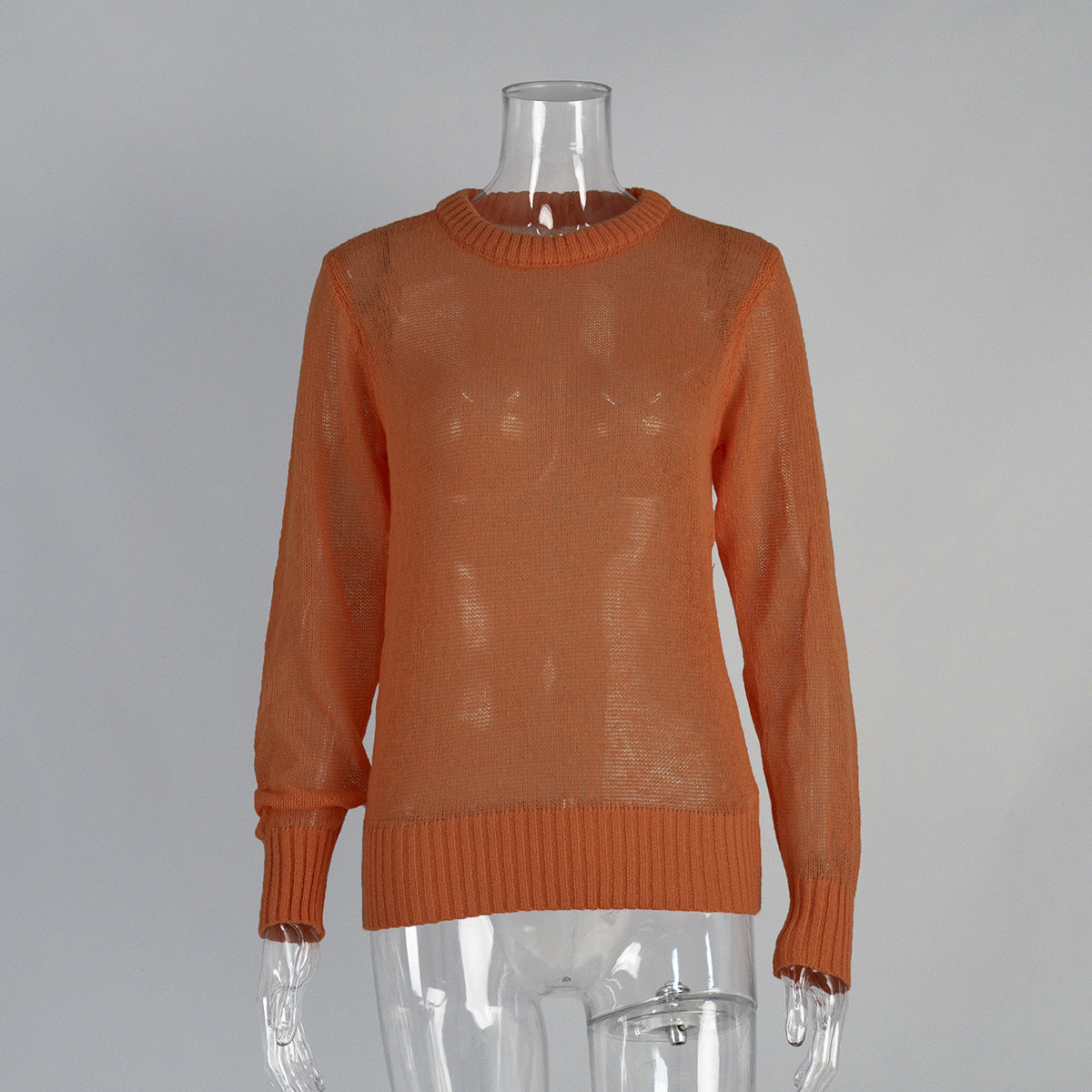 Soft Mohair-Blend Crew Neck Sweater in Terracotta — front view on mannequin