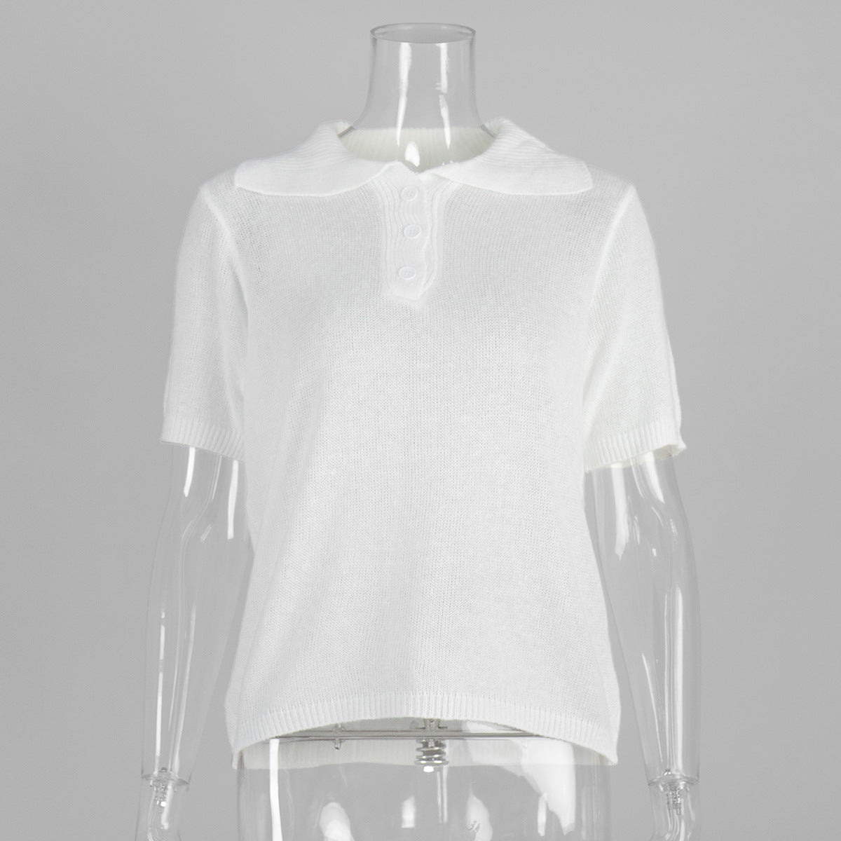 Soft Knit Short Sleeve Polo Top in White — front view on mannequin