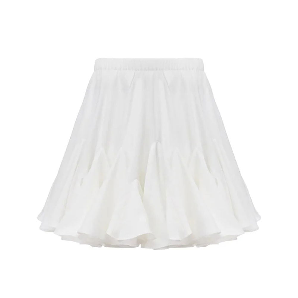 Pleated Bubble Mini Skirt in White — front cutout view