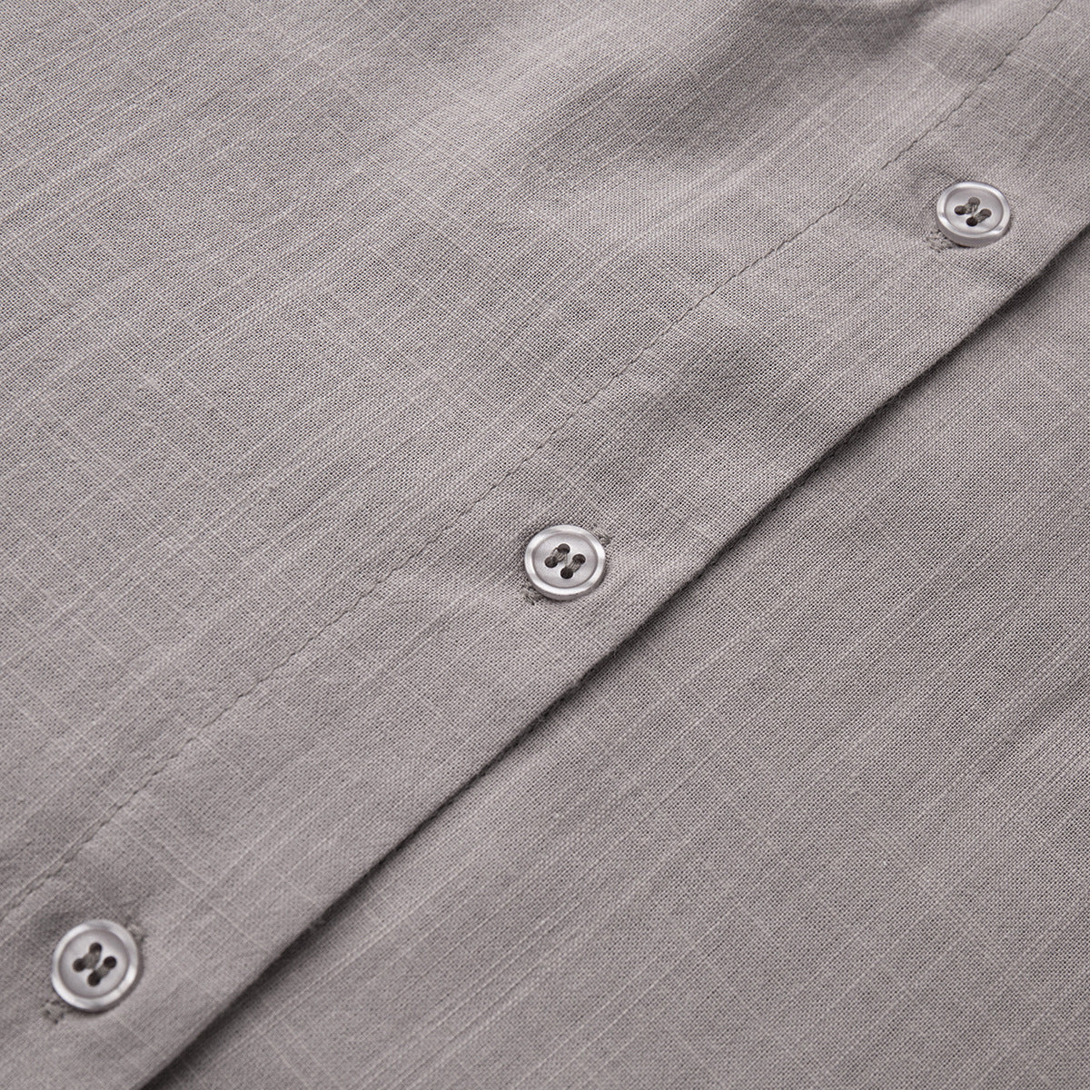 Oversized Cotton Shirt & Elastic-Waist Shorts Set in Taupe — close-up of the buttons