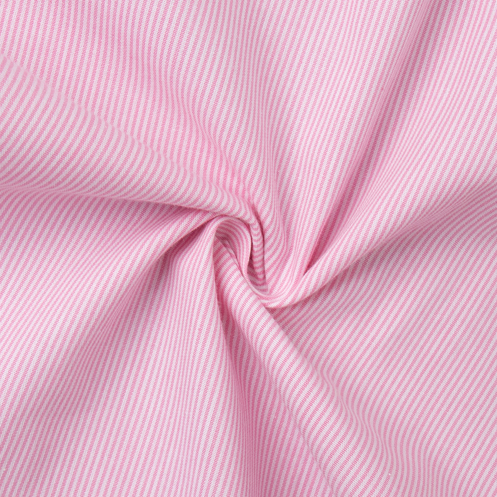 Pinstripe Cotton Shirt & Wide-Leg Pants Set in Soft Pink — fabric swirl close-up