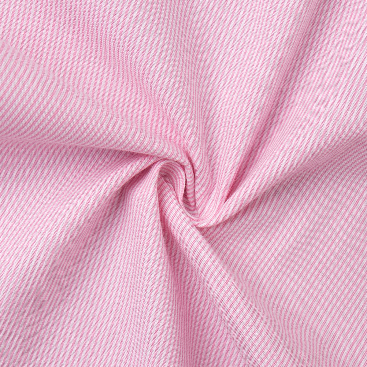 Pinstripe Cotton Shirt & Wide-Leg Pants Set in Soft Pink — fabric swirl close-up
