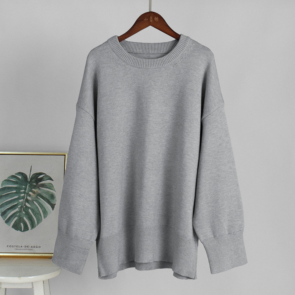 Slouchy Oversized Crew Neck Sweater in Heather Gray — front view