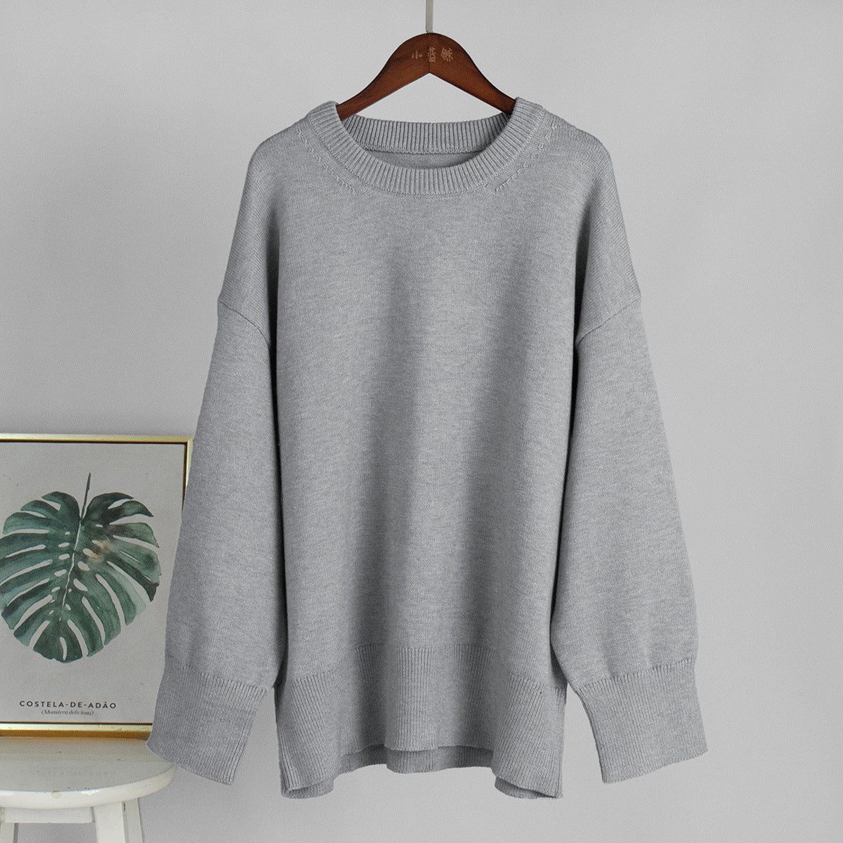 Slouchy Oversized Crew Neck Sweater in Heather Gray — front view