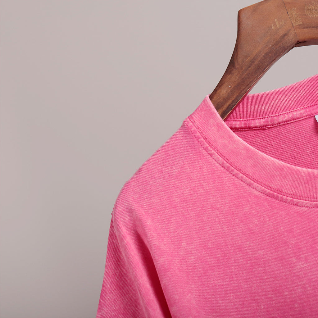 Oversized Washed Cotton Crewneck Tee in Hot Pink — close-up of the washed cotton texture