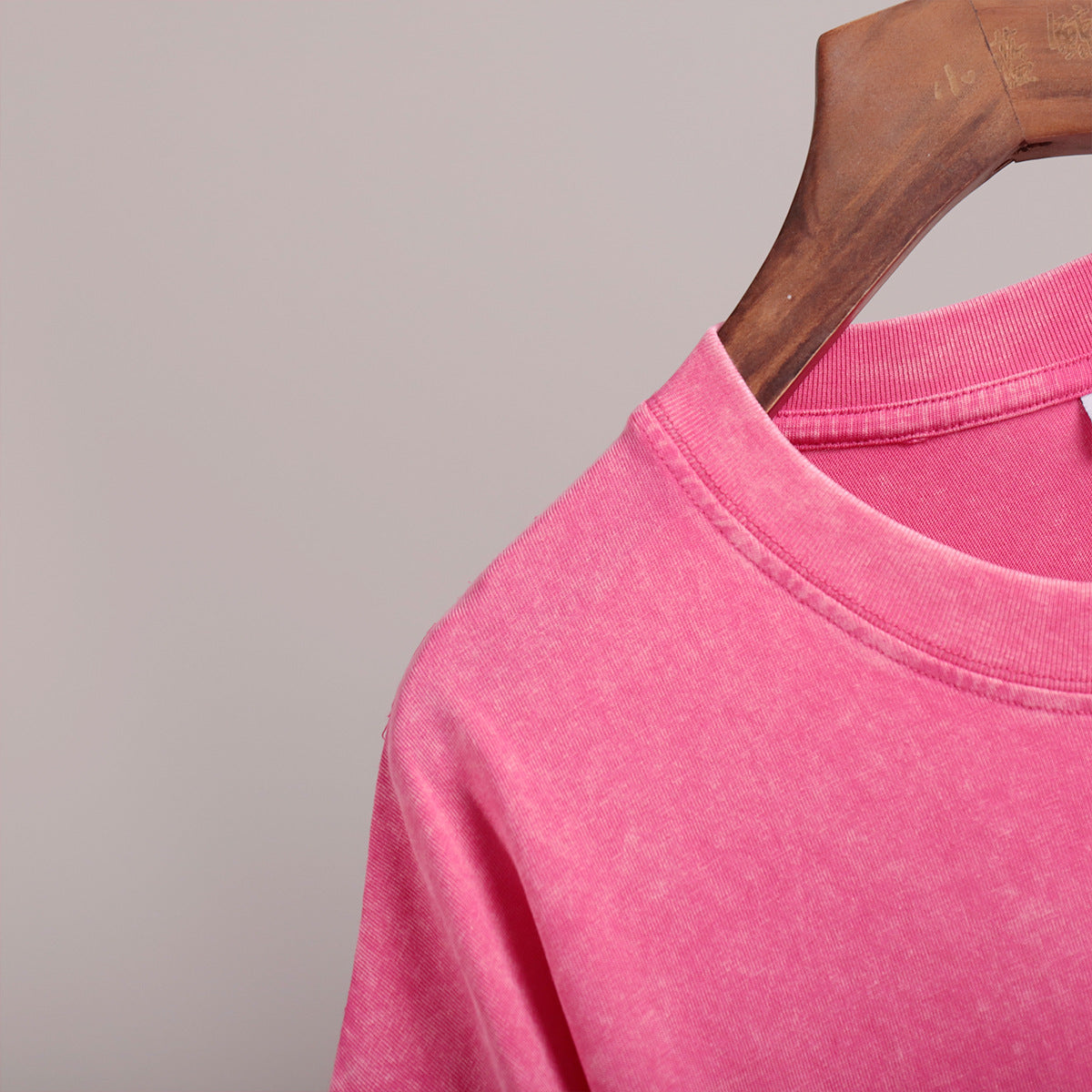 Oversized Washed Cotton Crewneck Tee in Hot Pink — close-up of the washed cotton texture