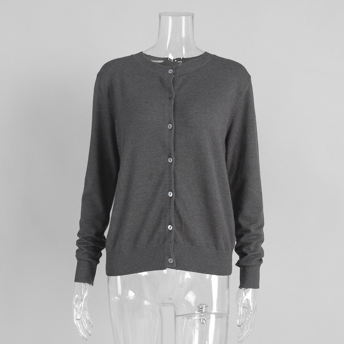 Sleeveless Turtleneck Knit Top & Cardigan Twin Set in Charcoal (Cardigan Only) — front view