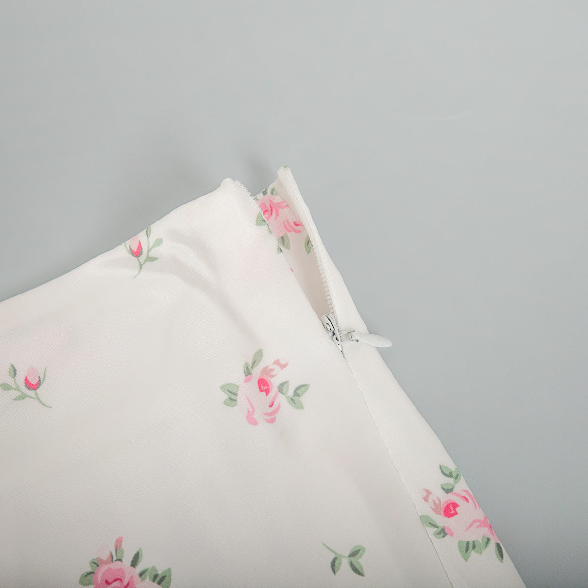 Floral Satin Maxi Skirt in White Floral — close-up of the waistband