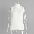 Sleeveless Turtleneck Knit Top & Cardigan Twin Set in Ivory (Top Only) — front view