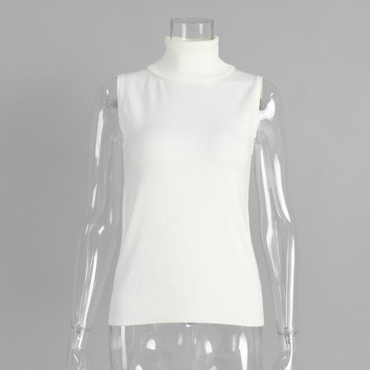 Sleeveless Turtleneck Knit Top & Cardigan Twin Set in Ivory (Top Only) — front view