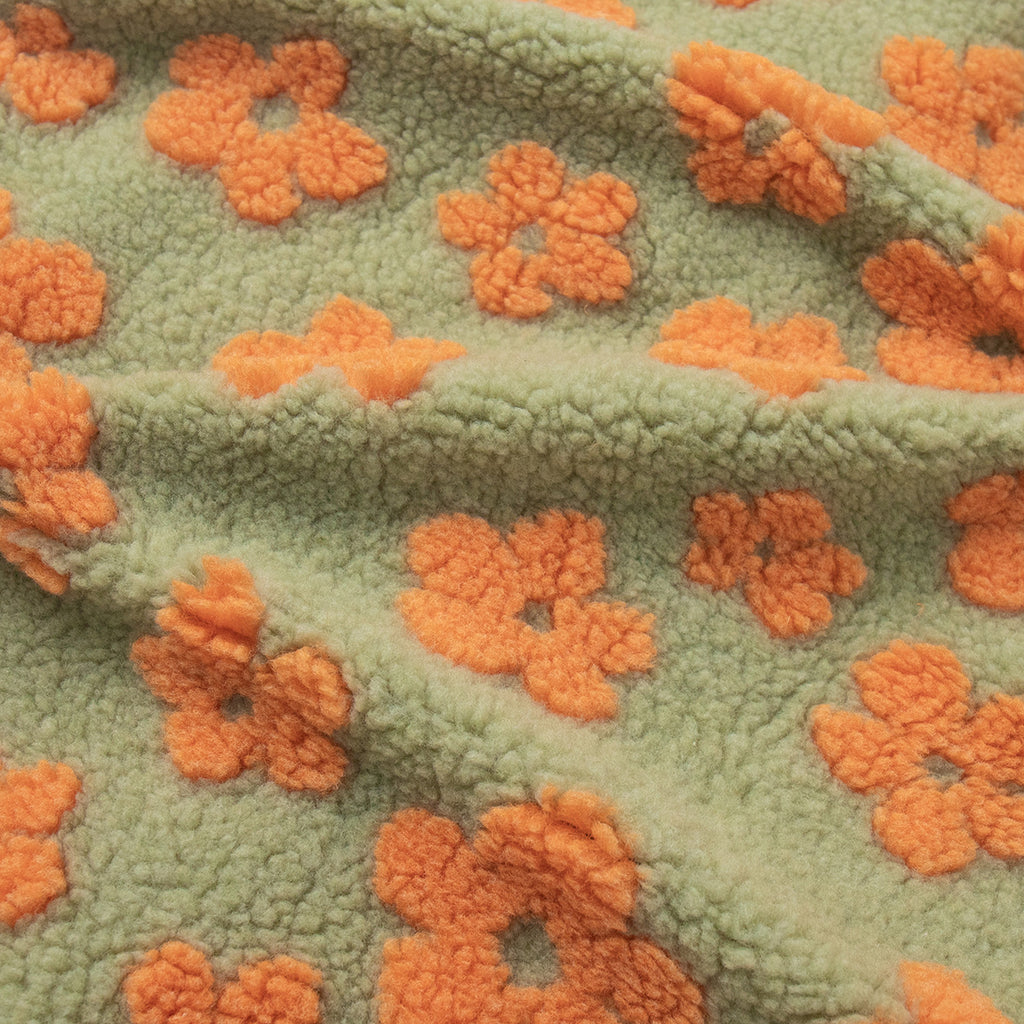 Floral Sherpa Fleece Button Vest with Pockets in Sage & Orange Floral — sherpa fleece close-up