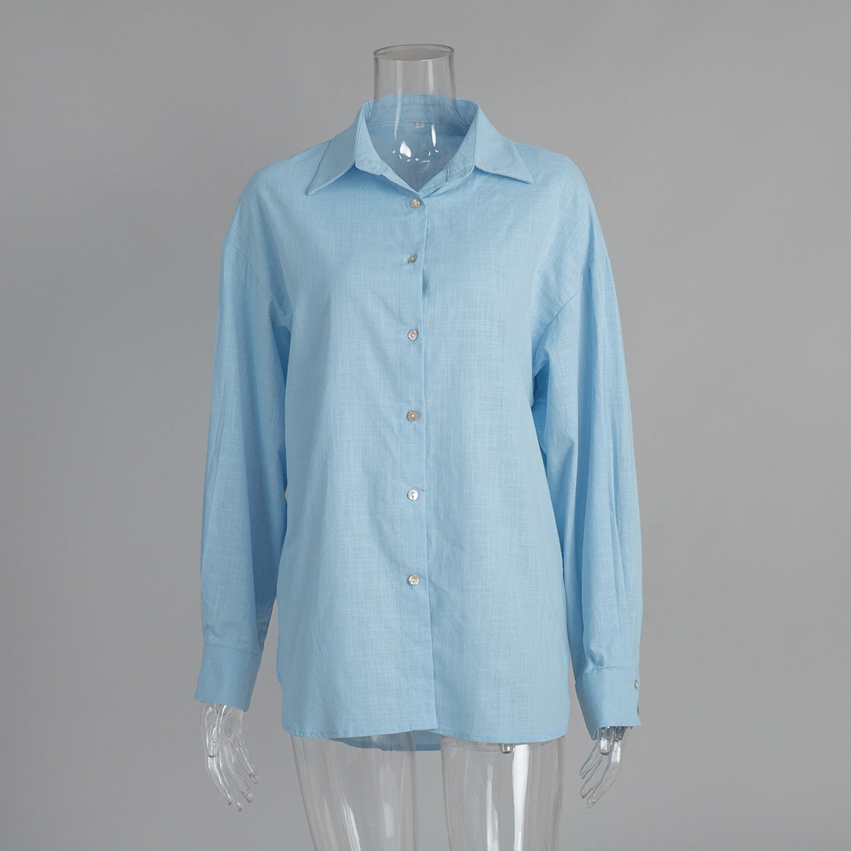 Relaxed Cotton Button-Down Shirt in Sky Blue — front view