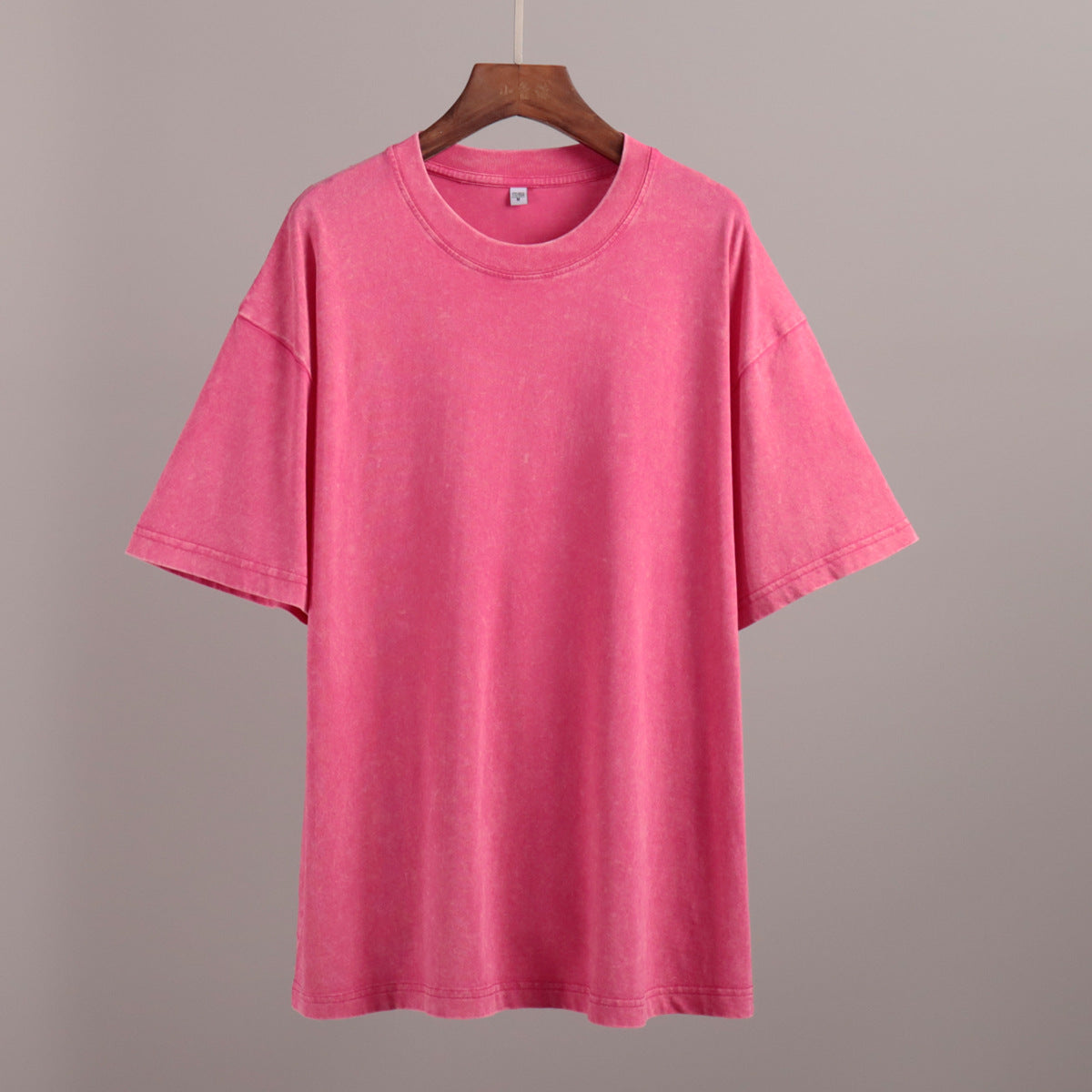 Oversized Washed Cotton Crewneck Tee in Hot Pink — on hanger