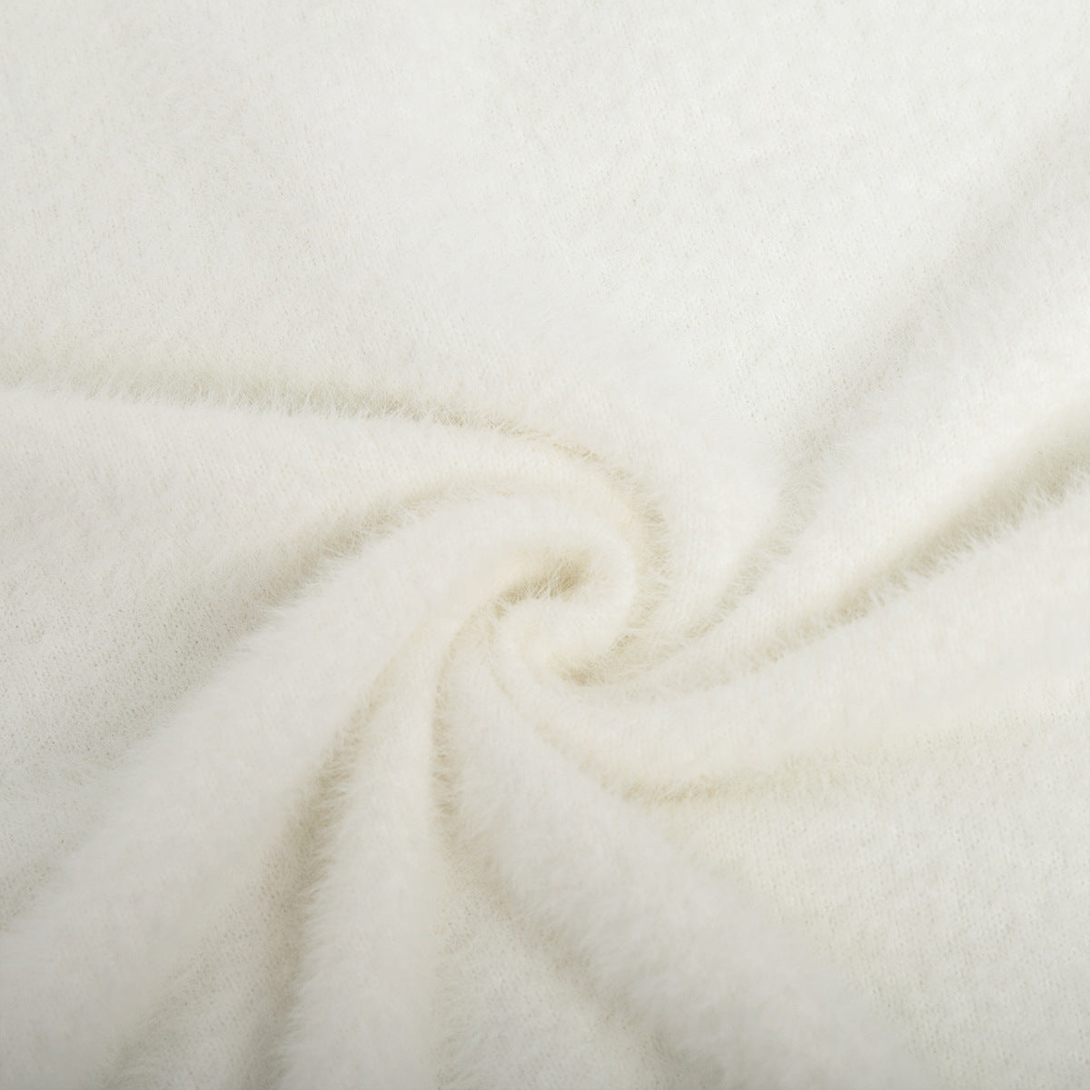 Soft Fuzzy V-Neck Sweater & Knit Maxi Skirt Set in Ivory — fuzzy knit close-up