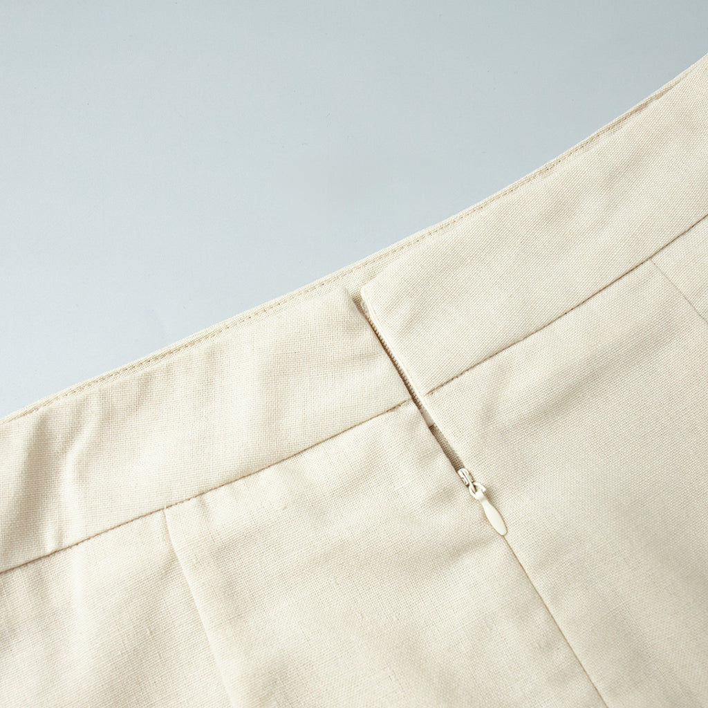Linen-Blend Vest & Column Maxi Skirt Set in Cream — close-up of skirt zipper