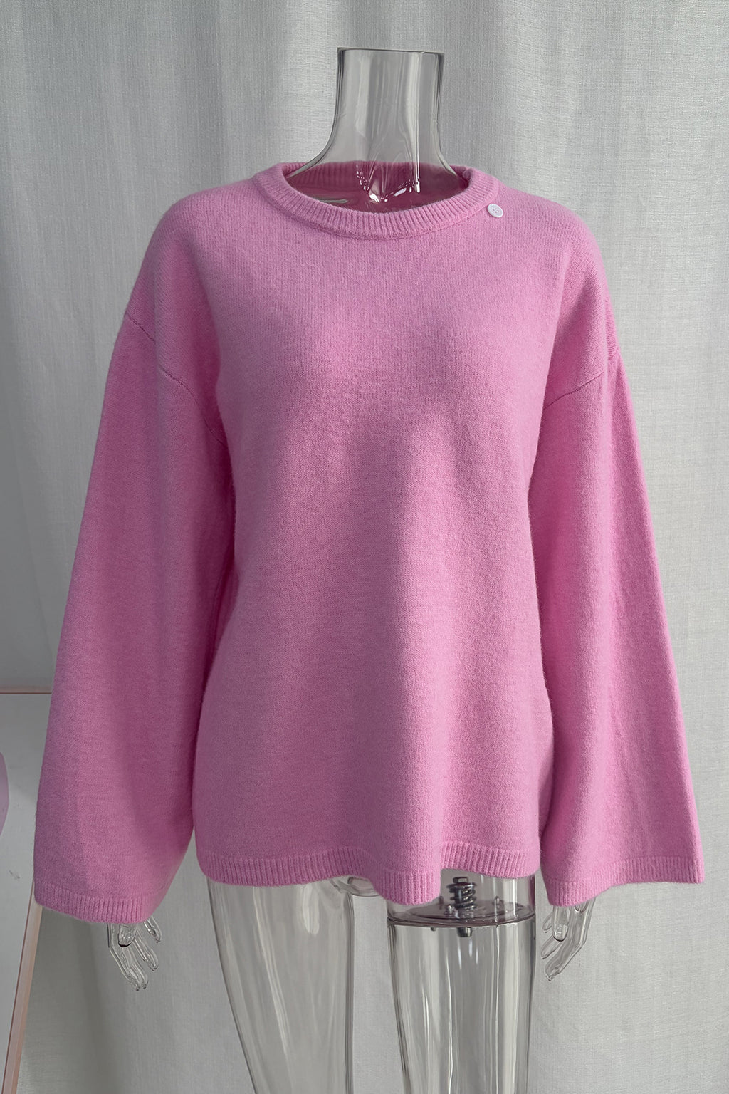 Relaxed Knit Sweater & Maxi Skirt Set with Tie Belt in Bubblegum — sweater front view