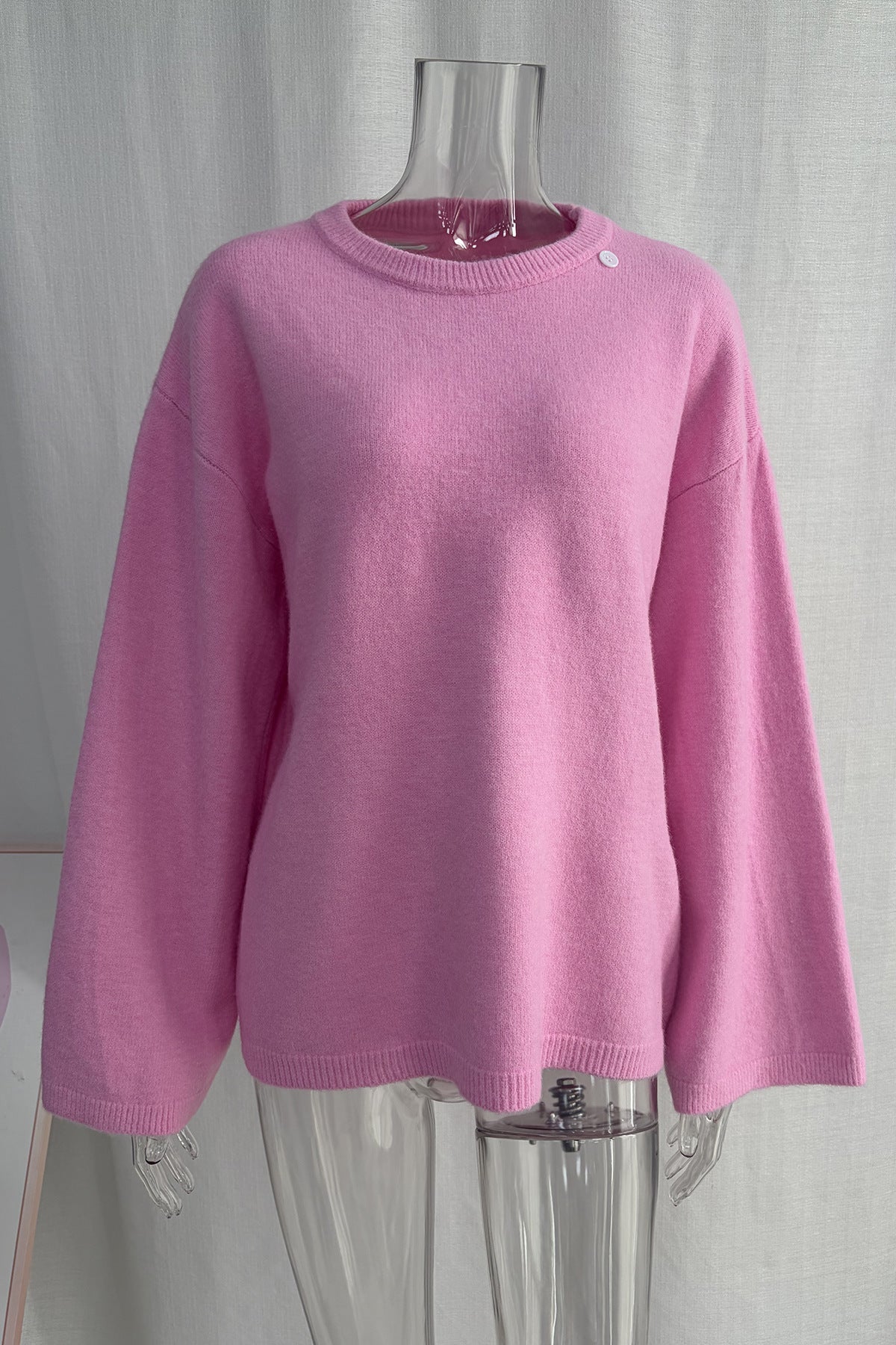 Relaxed Knit Sweater & Maxi Skirt Set with Tie Belt in Bubblegum — sweater front view
