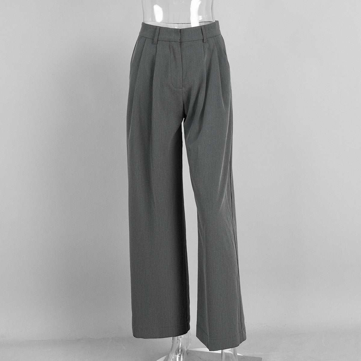 Pleated Wide-Leg Trousers in Charcoal Gray — front view on mannequin