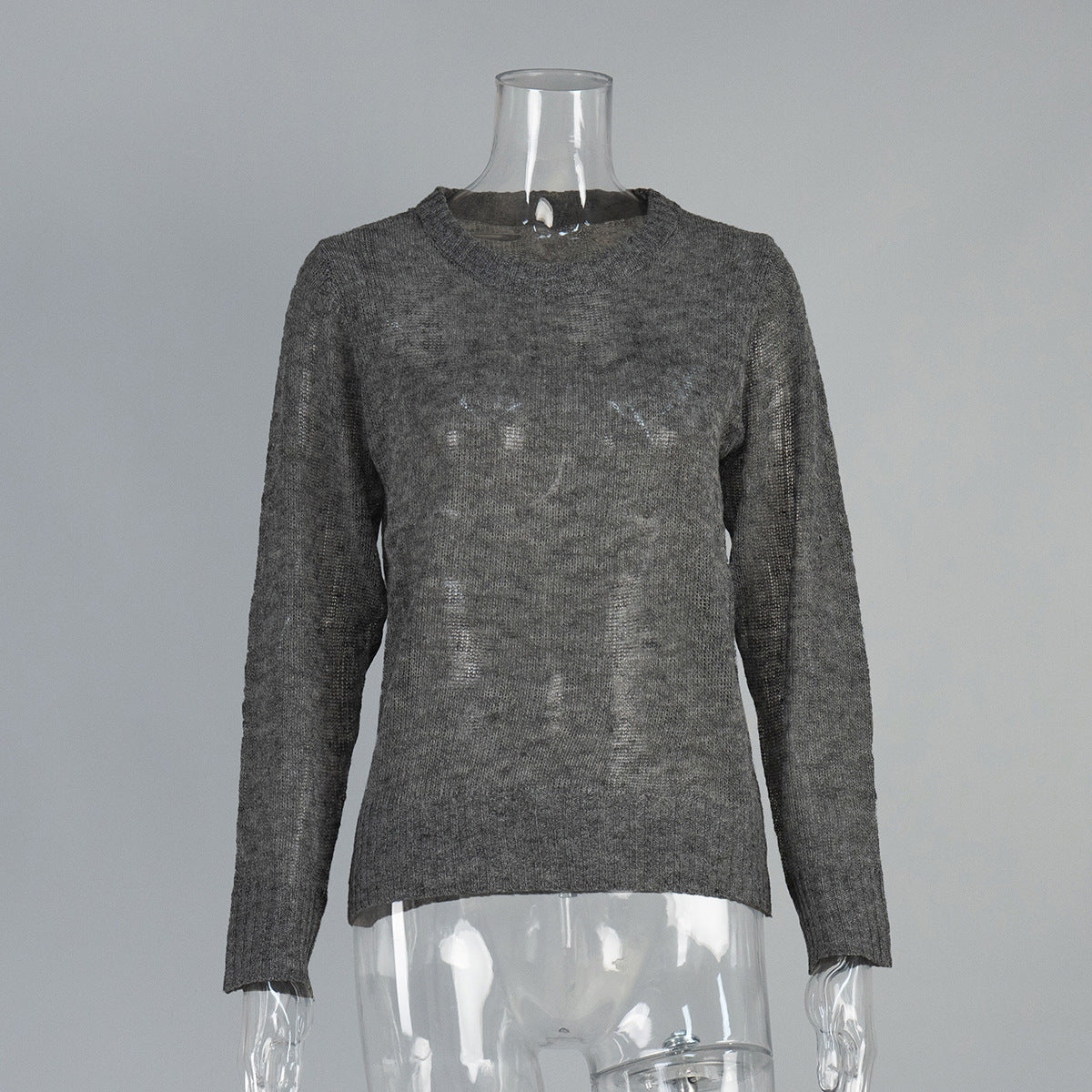 Soft Mohair-Blend Crew Neck Sweater in Charcoal — front view on mannequin