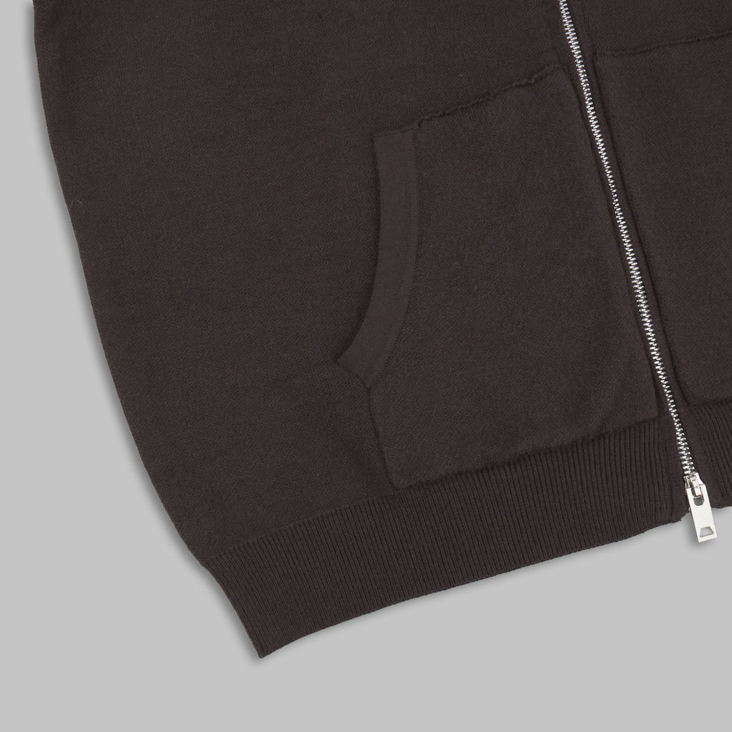 Oversized Hooded Zip-Up Knit & Drawstring Wide-Leg Pants Set in Chocolate — close-up of the front pocket