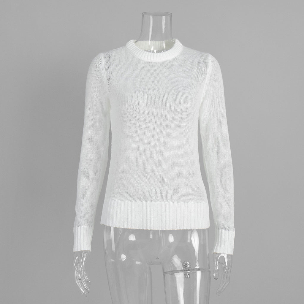 Soft Mohair-Blend Crew Neck Sweater in White — front view