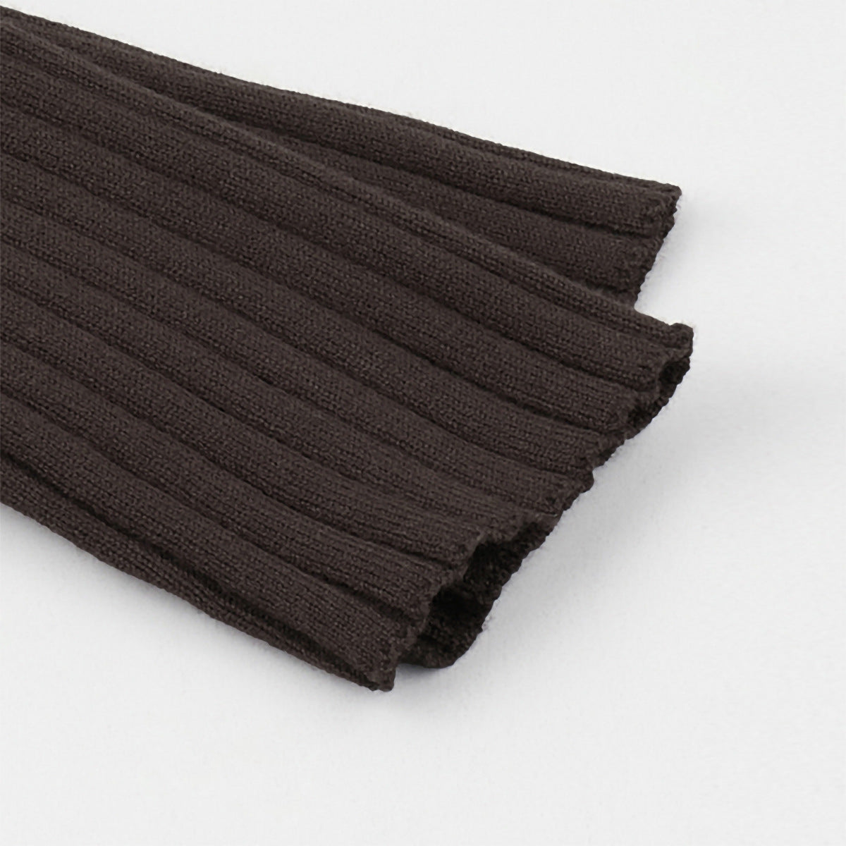 Ribbed V-Neck Knit Mini Dress with Skinny Scarf Tie in Chocolate — close-up of the cuff