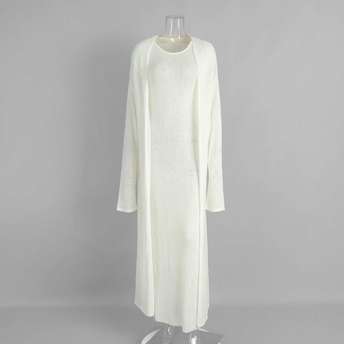 Airy Knit Long Cardigan & Sleeveless Maxi Dress Set in Ivory — cardigan on its own