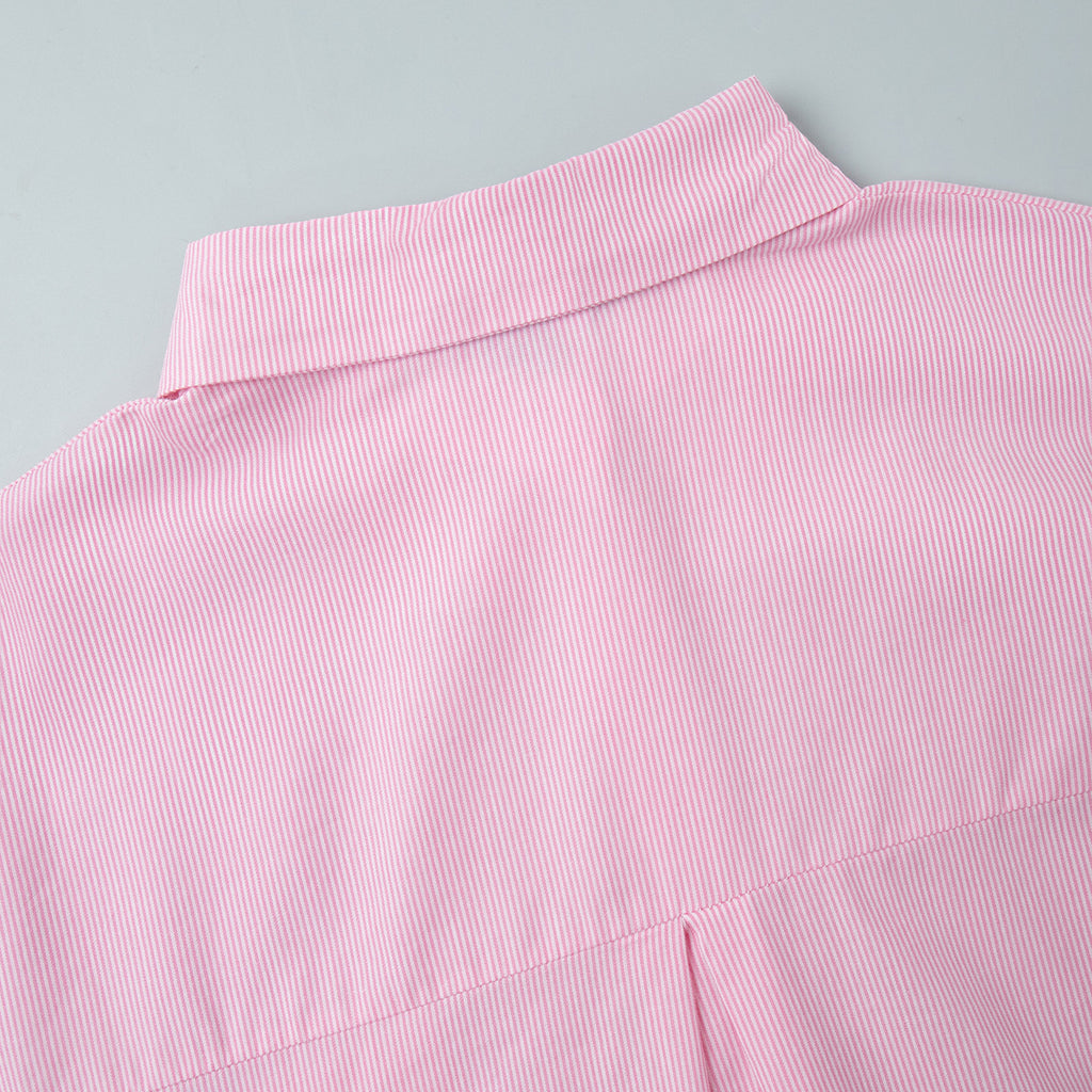 Pinstripe Cotton Shirt & Wide-Leg Pants Set in Soft Pink — on model