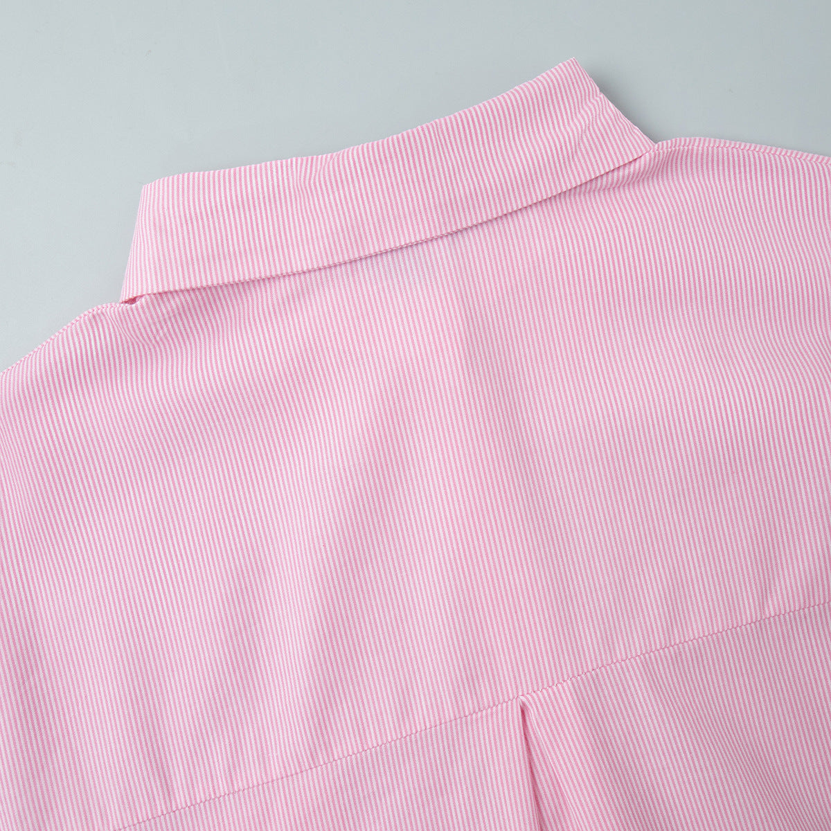 Pinstripe Cotton Shirt & Wide-Leg Pants Set in Soft Pink — on model